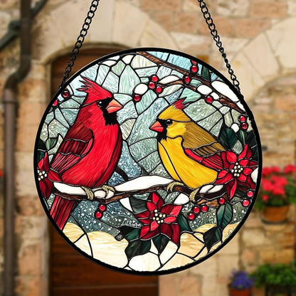 DASTOLL Stained Glass Window Hanging, Love Birds Cardinals Sun Catchers Colorful Glass Panel Birds Suncatcher Decor for Birthday for Women, Men, Wife, Lovers, and Mom 9.8 in