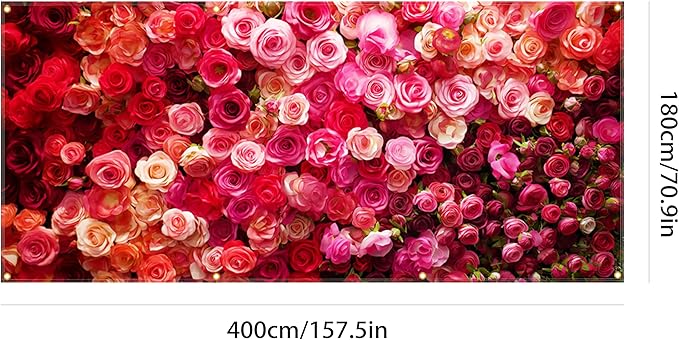 Rose Valentine Garage Door Banner 157.5x70.9in Large Floral Garage Door Cover for Outdoor Love Decorations House Exterior Yard Party Decor with Grommets and Rope