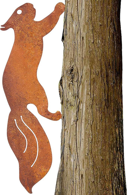 CREATCABIN Metal Rusty Running Squirrel to Screw in Wood Rust Silhouette Squirrel Decor Art Ornament Exquisite Animal Sculpture Tree Stake Decoration for Home Garden Yard Outdoor 11.81 x 3.94inch