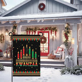 Kwanzaa Garden Flag Double Sided Polyester Yard Banner with Kinara and Red Black Green Candles Holiday Outdoor Flags for African American Heritage Celebration Décor 12x18 Inch