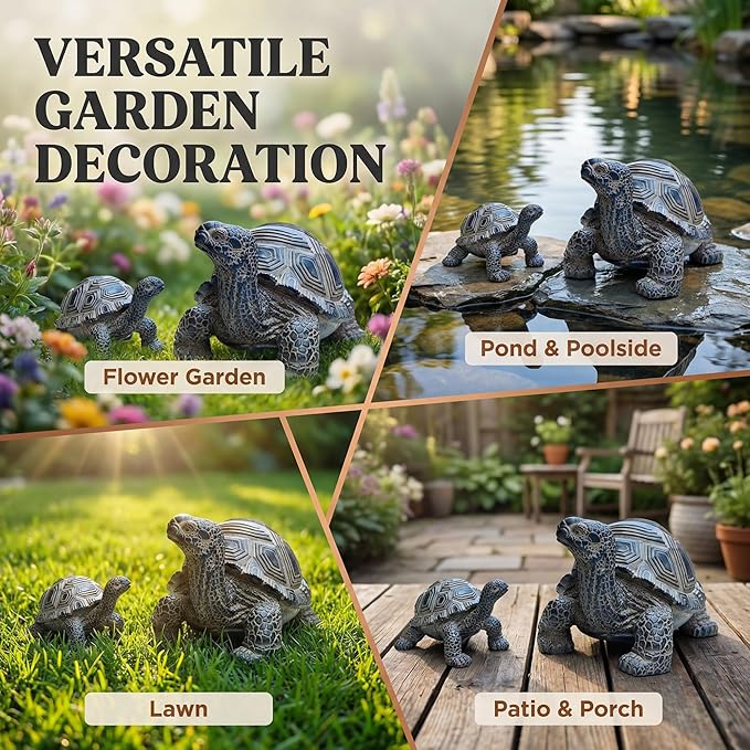 2 Pcs Turtle Outdoor Statue, Tortoise Garden Figurine, Resin Garden Turtles Outdoor Decor for Patio, Lawn, Yard, Pond, Housewarming Mom Gifts