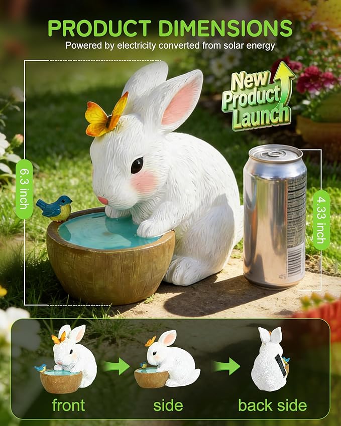 Solar Bunny Garden Outdoor Statues Decor, Rabbit with Butterfly and LED Lights Garden Decor for Home House, Yard Art Lawn, Ornaments, Porch Patio, Balcony - Birthday Gifts for Grandma Mom Women