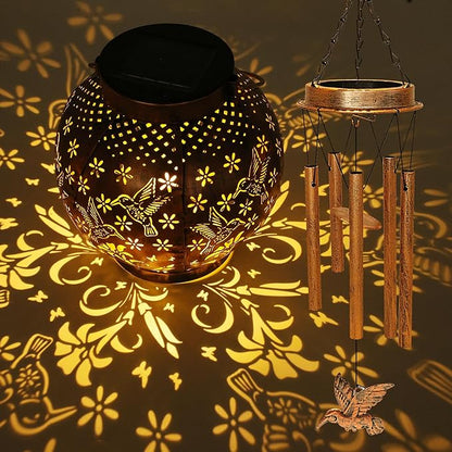 YJFWAL Hummingbird Wind Chimes for Outside, Gifts for Mothers Day Woman Mom Grandma,30" Metal Hanging Solar Lantern Wind Chimes Outdoor, Garden Decor Memorial Windchimes for Patio Porch Yard