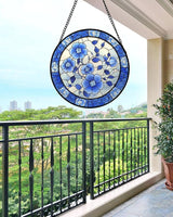 Stained Glass Window Hanging, Blue and White Plum Blossom Sun Catcher for Door Home Decor Flowers Suncatcher Christmas Mother's Day Birthday Gifts for Women Men Mom and Nana 7.8 in