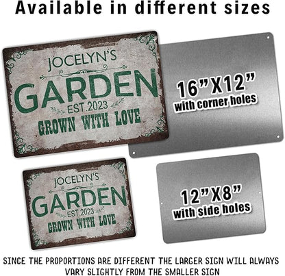Personalized Metal Signs with Name Made in USA Custom Vintage Garden Sign Waterproof Vintage Decorative Metal Print for Wall Decor Customized Home Garden Ideas Gifts Artwork Prints for Yard Ourdoor