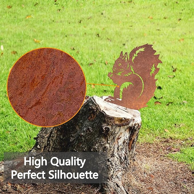 Rusty Squirrel Garden Ornament, Rusty Squirrel Silhouette to Screw in Wood, Metal Garden Decoration, Metal Garden Decor, Fence Topper, Gift Idea for Garden or Wildlife Loverent
