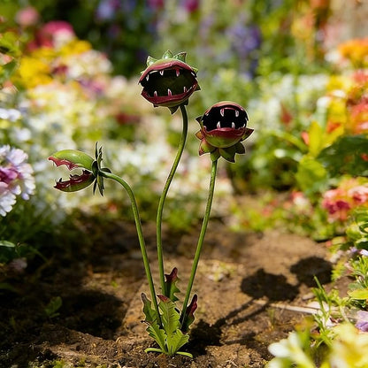 2Pack Metal Carnivorous Plant Garden Stake - Handmade Iron Venus Flytrap Yard Art, Whimsical Flower Outdoor Sculpture for Garden, Patio, Lawn, Seasonal Yard Decor