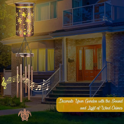 YHmall Sea Turtle Solar Wind Chimes for Outside, Bronze Windchimes Outdoor Sea Turtle Gifts for Women, Mom, Garden Decor Hanging Solar Lights for Outside