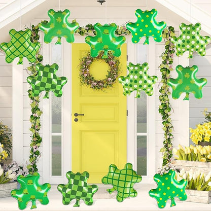Wiooffen 12Pcs St. Patrick's Day Inflatables Large Shamrock Blow Up Balloons Lucky Clover Hanging Ornaments PVC Inflatable Ball Yard Lawn Decorations for St. Patrick's Party Outdoor Indoor Decor