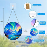 Stained Glass Window Hanging,Winter Aurora Sun Catchers Stained Glass Panels for Indoor Windows Wall Art Decor, Birthday Gift for Mom Women Wife Men Lovers (7.87inch)