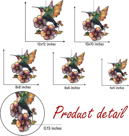 Flower and Hummingbird Acrylic Suncatcher, Flower Suncatchers for Window Hangings, Stained Glass Effect Garden Decor, Gift for Mother's Day, Mom, Grandma, Wife, Women