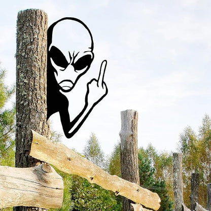 Peek-a-Boo Alien Yard Sign, Funny Peeking Metal Wall Art for Home Fence Garden Fence Patio Yard Farmhouse Outdoor Decor for Sci-Fi Fans & Pranksters, Unique Gift Idea (Middle Finger Alien,S)
