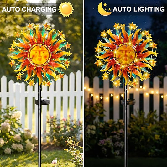 60.3" Solar Wind Spinner Outdoor Metal Sun Kinetic Sculpture – Dual-Sided Garden Spinner with Waterproof LED Vine Lights, Rust-Proof Yard Art Decor for Patio, Lawn & Pathway