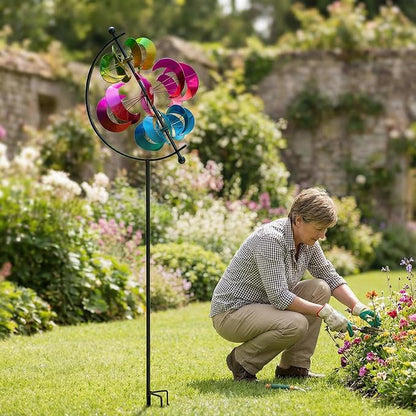 Large Kinetic Wind Spinner Outdoor Metal - 3D Wind Sculptures & Catchers with Stable Stake, Multi-Color Yard Art Decoration for Garden, Patio, Lawn, and Backyard