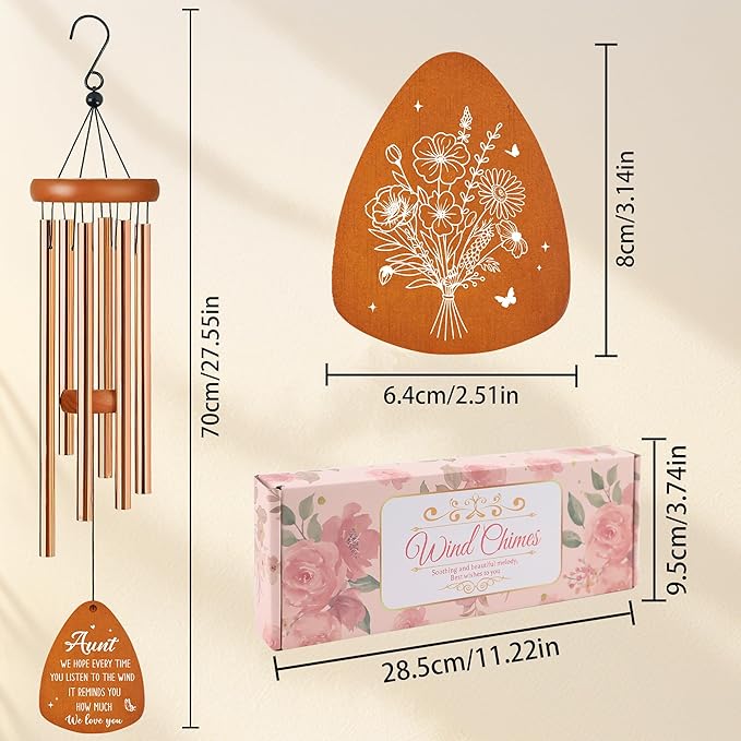 Aunt Wind Chimes for Outside, Gifts for Aunt Windchimes Outdoors for Patio Porch Garden Yard Hanging, Mothers Day Birthday Gifts for Women Aunts from Niece Nephew