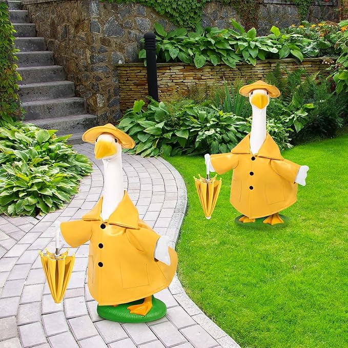 Raincoat Goose Outfits Porch Goose Spring Outfit Goose Raincoat Clothes with Umbrella Hat Fits 23" Geese Statue for Spring Summer Garden Lawn Patio Yard Outdoor Decor (Yellow)