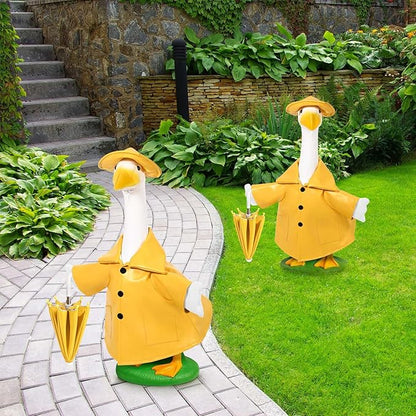 Raincoat Goose Outfits Porch Goose Spring Outfit Goose Raincoat Clothes with Umbrella Hat Fits 23" Geese Statue for Spring Summer Garden Lawn Patio Yard Outdoor Decor (Yellow)