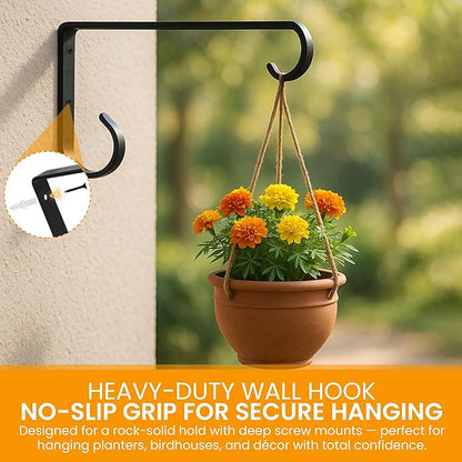 Harrier Hardware Metal Plant Hangers Outdoor - Wall Mounted Hanging Plant Bracket, 6 Inches, Set of 2, Ideal for Small Plants, Bird Feeders, Wind Chimes (Black)