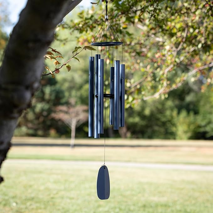 Woodstock Chimes Bells of Paradise Medium 32" Blue Outdoor Memorial Gift, Wind Chimes for Backyard, Porch, Garden Patio Décor, Deep Tone Windchime BPMBL