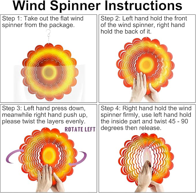 Sun Wind Spinner Outdoor Decor, Yellow Orange Sunflower 12 Inch 3D Wind Sculpture for Garden Patio Yard Hanging, Ideal Gifts for Mom Women