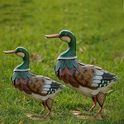 TERESA'S COLLECTIONS Mallard Garden Decor for Outside,Duck Metal Yard Decorations Outdoor Decor,12" Vivid Duck Decoys Animal Outdoor Statues for Patio Lawn Pool Porch Backyard,Farmhouse Gifts for Mom
