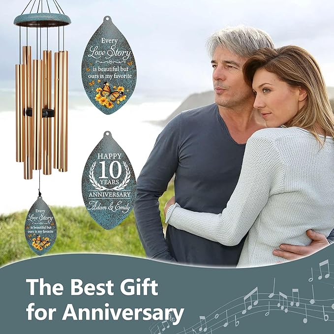 ASTARIN Personalized 20th 50th Anniversary Wind Chime, Happy Anniversary Wedding Valentine's Day Gift for Wife Husband Men Women Sister, Golden Anni Keepsake for Parents Couples(Produced in USA)