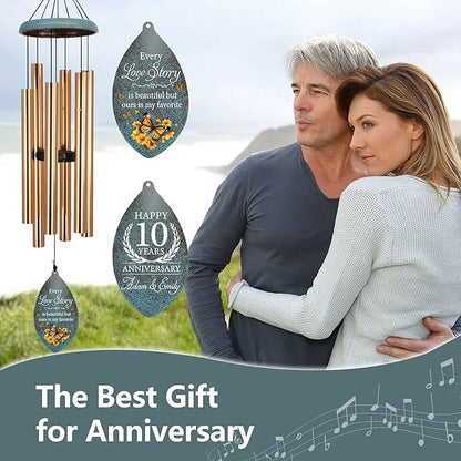 ASTARIN Personalized 20th 50th Anniversary Wind Chime, Happy Anniversary Wedding Valentine's Day Gift for Wife Husband Men Women Sister, Golden Anni Keepsake for Parents Couples(Produced in USA)