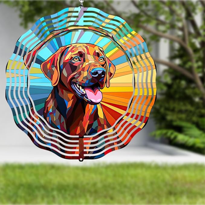 Labrador Retriever Wind Spinner Dog Memorial Gifts, Vibrant 3D Kinetic Aluminum Metal Yard Art, Loss of Dogs Sympathy Gifts, Hanging Outdoor Garden Decor, 8" Wind Sculptures for Patio, Porch (LR 3)