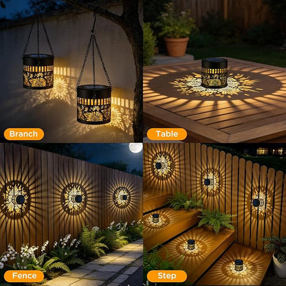 4 Pack Solar Lanterns Outdoor Waterproof, Sunflower Solar Garden Decor Gifts for Women Mom Grandma, Hanging Solar Fence Lights Metal Decorations Outside for Yard, Patio, Backyard, Porch