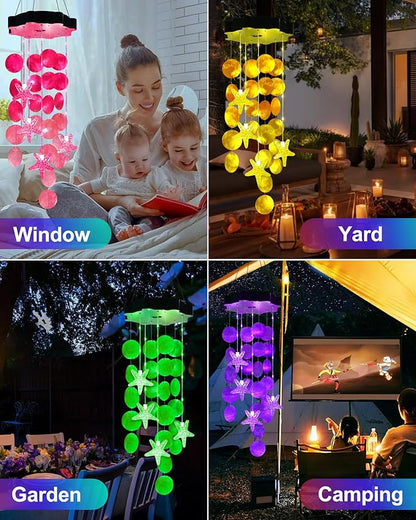 Toodour Solar Wind Chimes for Outside, Shells Light Gifts for Mom Grandma Women Wife Girls, Solar Wind Chimes Outside Decorative Mobile Light for Holiday Garden Porch Yard Outdoor Decor (Green)