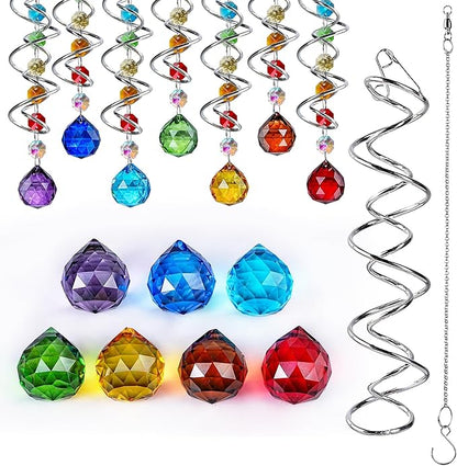 7 Chakra Crystal Sun Catcher Hanging Crystal Prisms Ornaments with 20mm Rainbow Beads for Window Garden Indoor Home Decor