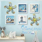 Starfish Coastal Wall Decor Art, Starfish Beach Theme Bathroom Decor for Bedroom House Home, 12" Hanging Glass Sculpture, Beach Wall Art Ocean Gifts for Women & Men (Blue)