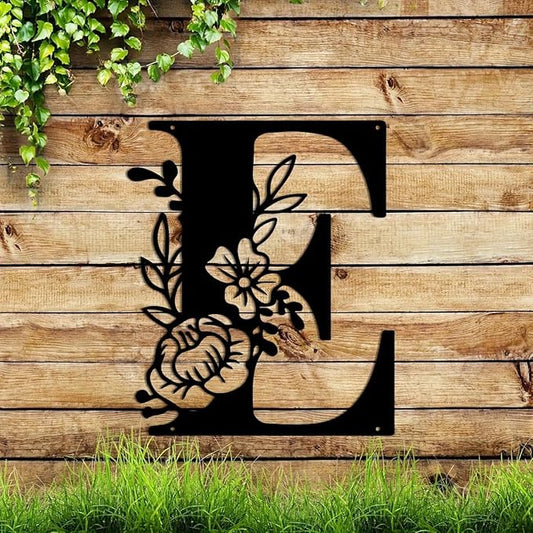 Metal Name Sign,Initial Welcome Letter Monogram Wall Decor,Wall Art Last Name Signs,Garden Door Decor for Outside,Wedding,House Warming Gift,12 inch in Height (Letter E)