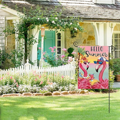 AVOIN colorlife Flamingo Hello Summer Garden Flag 12x18 Inch Double Sided, Welcome Seasonal Holiday Burlap Yard Outdoor Decoration