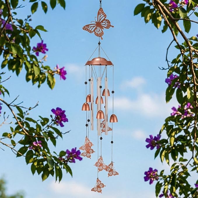 Butterfly Wind Chimes for Outside, Metal Aluminum Wind Chime, Memorial Gifts for Women Mom, Outdoor Garden Yard Decor