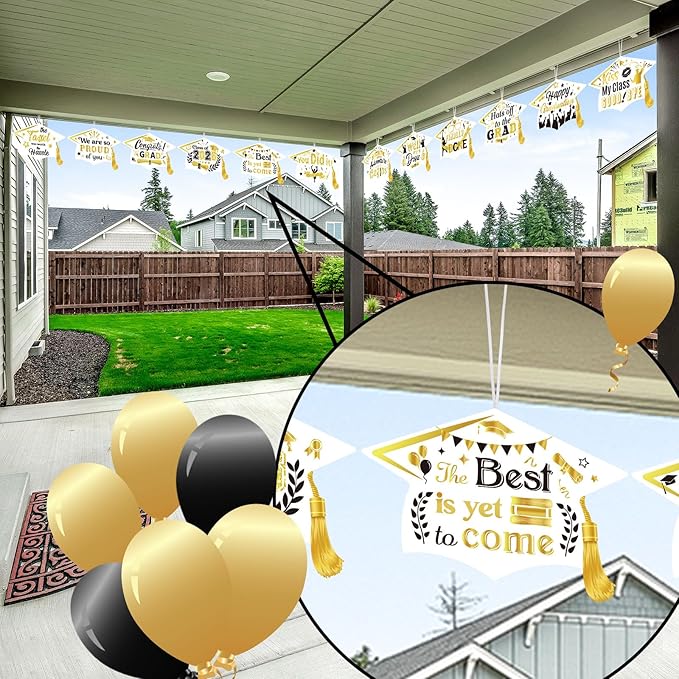 Chunful 12 Pack Graduation Yard Signs Grad Decoration 2026 Happy Graduate Lawn Garden Sign with Stake Congrats Outdoor Plastic Cap Hanging Ornament for Class Pathway Walkway Porch Party(White Gold)