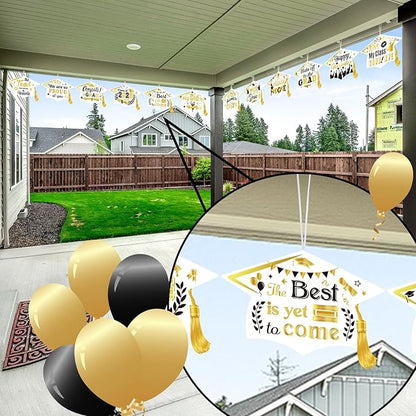 Chunful 12 Pack Graduation Yard Signs Grad Decoration 2026 Happy Graduate Lawn Garden Sign with Stake Congrats Outdoor Plastic Cap Hanging Ornament for Class Pathway Walkway Porch Party(White Gold)