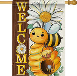 Dyrenson Welcome Spring Summer Bumble Bee 28 x 40 House Flag Double Sided, Daisy Flower Honeycomb Garden Yard Decorations, Farmhouse Honey Floral Burlap Outdoor Decor Decorative Large Flag