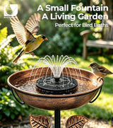 Solar Bird Bath Fountain with LED Lights – 6.3" Floating Solar Fountain Pump with Battery Backup | 9V/2W Powerful Water Spray, 5 Nozzles, for Bird Bath, Pond, Garden & Outdoor Decor