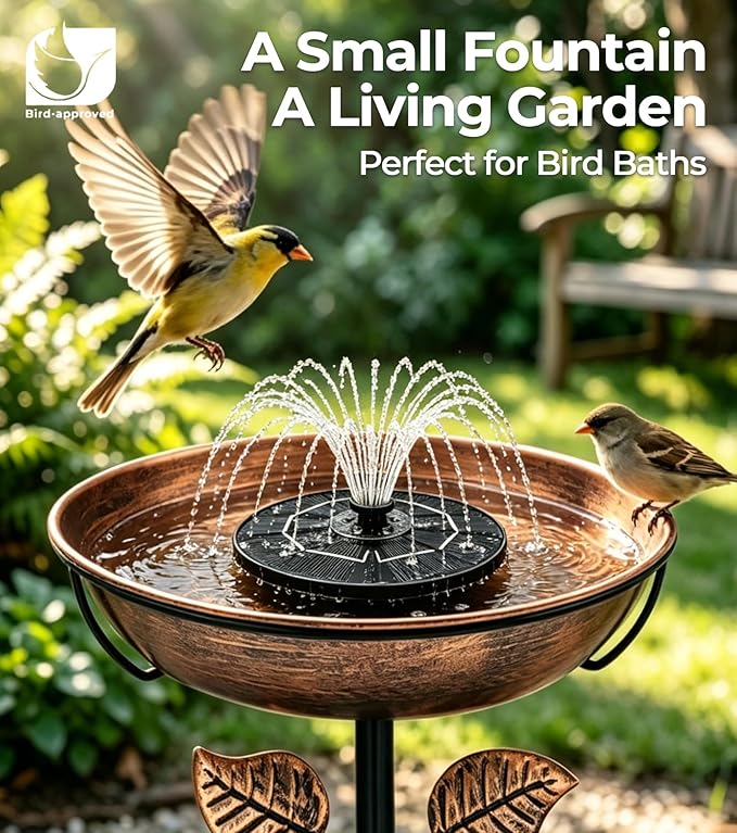 6.3" D Solar Fountain with Battery Backup, 9V/2W Solar Fountain Pump with LED Lights, 5 Nozzles Bird Bath Fountain, Floating Solar Water Fountain for Garden, Pond, Patio
