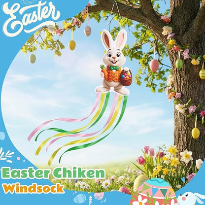 Soulchen Easter Bunny Windsock for Outside 40'' Windsocks for Easter Day Decorations Hanging Bunny for Farmhouse Garden Home Yard Decor