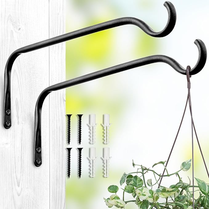 Lifyzoon Durable Plant Hangers Brackets: 2 Pack 12 Inch Outdoor Metal Hanging Plant Brackets - Rustproof Wall Hooks for Hanging Flower Basket Bird Feeders Wind Chimes and Lanterns
