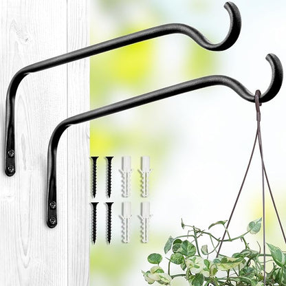 Lifyzoon Durable Plant Hangers Brackets: 2 Pack 12 Inch Outdoor Metal Hanging Plant Brackets - Rustproof Wall Hooks for Hanging Flower Basket Bird Feeders Wind Chimes and Lanterns