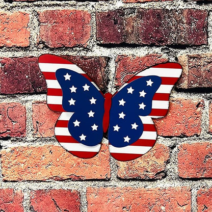 YUMBOR Set of 2 Rustic Metal Americana Butterfly Patriotic Wall Decor American Flag Hanging Ornaments 4th July Garden Yard Signs Independence Day Indoor Outdoor Wall Decorations