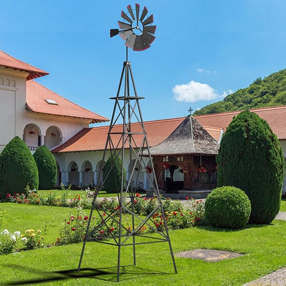 Tangkula 8.3FT Windmill Yard Garden Metal Ornamental Wind Mill Weather Vane Weather Resistant (Grey)