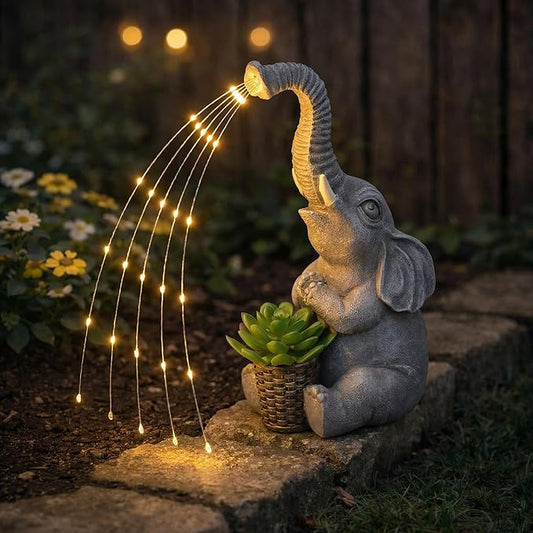 Lyeasw Solar Garden Decor Elephant Statues – Birthday Gifts for Women Mom, Water‑Resistant Watering Elephant Outdoor Decor for Patio, Yard & Porch with Auto On/Off Light, Praying Elephant Ornament