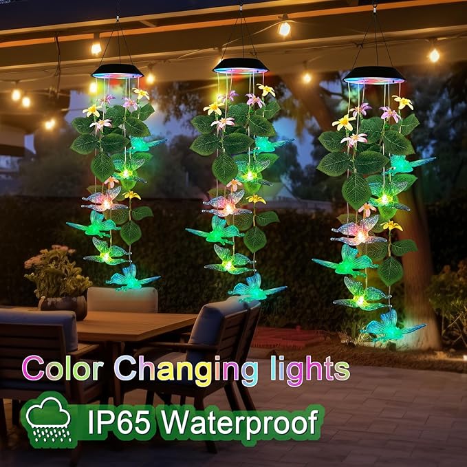 Butterfly Solar Wind Chimes Outside,Color Changing Solar Lights Dangler Mobiles for Outdoor,Hanging Decoraition for Patio,Porch,Yard,Gifts for Women