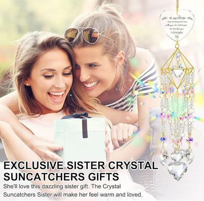 Sisters Gifts from Sister Birthday Gifts for Sister Crystal Suncatchers Window Hanging Wind Chime Garden Rainbow Sun Catchers Indoor Outdoor Decor Handmade Gold Plated Unique Memorial Birthday