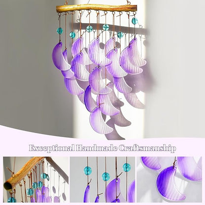 H&D HYALINE & DORA 19" Glass Wind Chimes Hanging for Outside Glass Moon Wind Chimes Garden Outdoor Porch Decor, Windchimes Gift for Women, Mom, Grandma