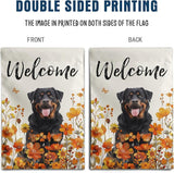 Rottweiler Fall Garden Flag Autumn Dog Yard Sign Orange Floral Thanksgiving Outdoor Banners for Outside 12x18 Double Sided Small Wild Flower Lawn Decorations